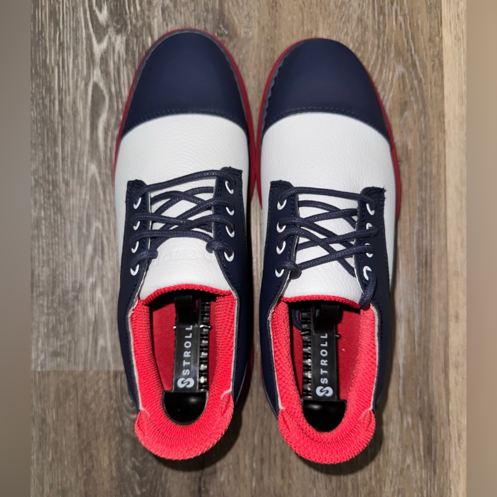 NIB Stroll Derby Cap Women’s Golf Shoes. Red and Blue. Size 8.5